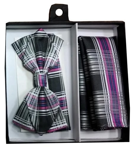 Vesuvio Napoli Purple Plaid Bow Tie With Pocket Square (Pointed Tip) Men 4 Vesuvio Napoli Purple Plaid Bow Tie With Pocket Square (Pointed Tip) Men
