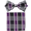 Vesuvio Napoli Purple Plaid Bow Tie With Pocket Square (Pointed Tip) Men 1 Vesuvio Napoli Purple Plaid Bow Tie With Pocket Square (Pointed Tip) Men
