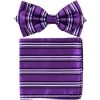 Vesuvio Napoli Men Purple Striped Bow Tie With Pocket Square (Pointed Tip) 1 Vesuvio Napoli Men Purple Striped Bow Tie With Pocket Square (Pointed Tip)