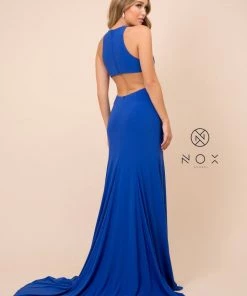 Racerback Long Jersey Dress With Slit By Nox Anabel Q131