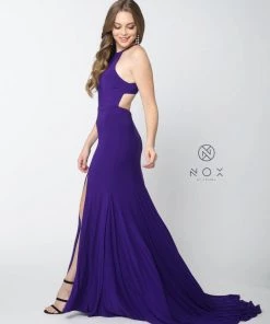 Racerback Long Jersey Dress With Slit By Nox Anabel Q131