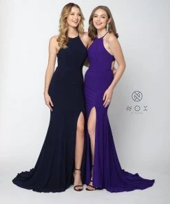 Racerback Long Jersey Dress With Slit By Nox Anabel Q131