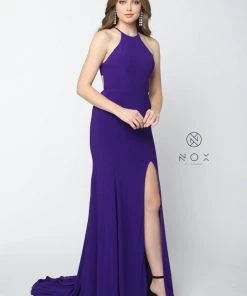 Racerback Long Jersey Dress With Slit By Nox Anabel Q131