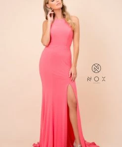 Racerback Long Jersey Dress With Slit By Nox Anabel Q131