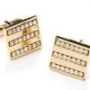 ABC Fashion Men Rectangle Gold Cufflinks With Clear Crystals
