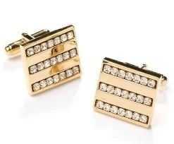 ABC Fashion Men Rectangle Gold Cufflinks With Clear Crystals