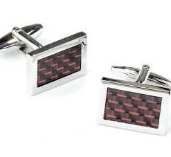 ABC Fashion Men Rectangle Silver Cufflinks With Black And Red Checkers