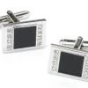 ABC Fashion Men Rectangle Silver Cufflinks With Black Slate And Crystals 2 ABC Fashion Men Rectangle Silver Cufflinks With Black Slate And Crystals
