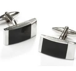 ABC Fashion Rectangle Silver Cufflinks With Black Slate Men