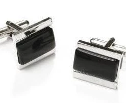 ABC Fashion Men Rectangle Silver Cufflinks With Black Stone