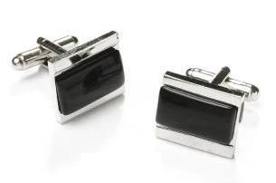 ABC Fashion Men Rectangle Silver Cufflinks With Black Stone 3 ABC Fashion Men Rectangle Silver Cufflinks With Black Stone