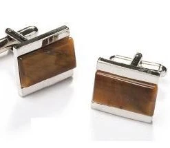 ABC Fashion Rectangle Silver Cufflinks With Brown Stone Men