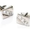 ABC Fashion Men Rectangle Silver Cufflinks With Clear Crystals