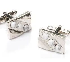 ABC Fashion Men Rectangle Silver Cufflinks With Clear Crystals