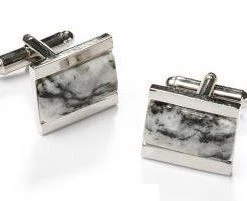 ABC Fashion Rectangle Silver Cufflinks With Gray Marble