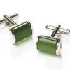 ABC Fashion Rectangle Silver Cufflinks With Green Stone Men