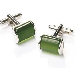 ABC Fashion Rectangle Silver Cufflinks With Green Stone Men