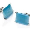 ABC Fashion Men Rectangle Silver Cufflinks With Turquoise Stone