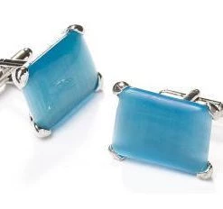 ABC Fashion Men Rectangle Silver Cufflinks With Turquoise Stone