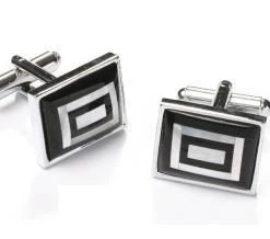 ABC Fashion Rectangular Black And Silver Cufflinks