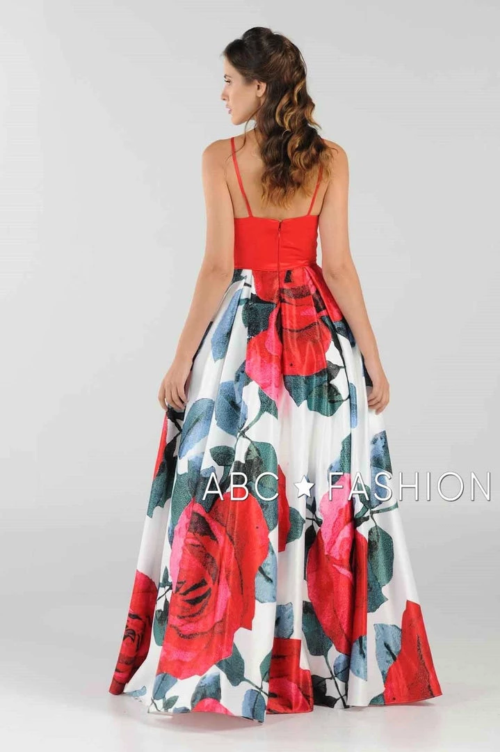 Red Floral Print Long Dress With Side Pockets By Poly USA 8274 4 Red Floral Print Long Dress With Side Pockets By Poly USA 8274