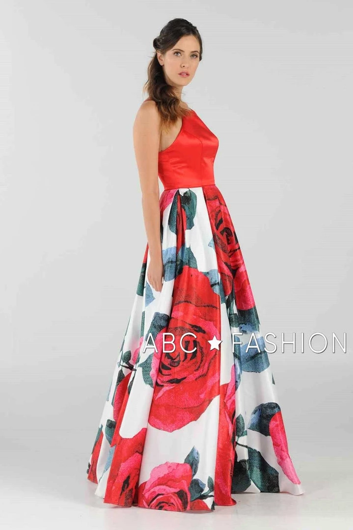 Red Floral Print Long Dress With Side Pockets By Poly USA 8274 6 Red Floral Print Long Dress With Side Pockets By Poly USA 8274