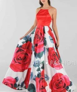 Red Floral Print Long Dress With Side Pockets By Poly USA 8274 8 Red Floral Print Long Dress With Side Pockets By Poly USA 8274