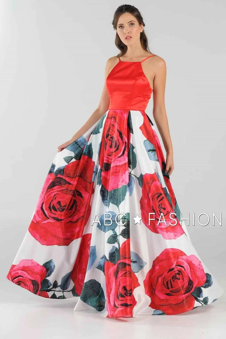 Red Floral Print Long Dress With Side Pockets By Poly USA 8274 5 Red Floral Print Long Dress With Side Pockets By Poly USA 8274