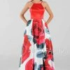 Red Floral Print Long Dress With Side Pockets By Poly USA 8274