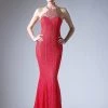 Red Long Fitted Halter Lace Dress By Cinderella Divine 13729 2 Red Long Fitted Halter Lace Dress By Cinderella Divine 13729