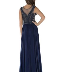 Red Long Illusion Dress With Beaded Bodice By Poly USA Prom 9 Red Long Illusion Dress With Beaded Bodice By Poly USA Prom