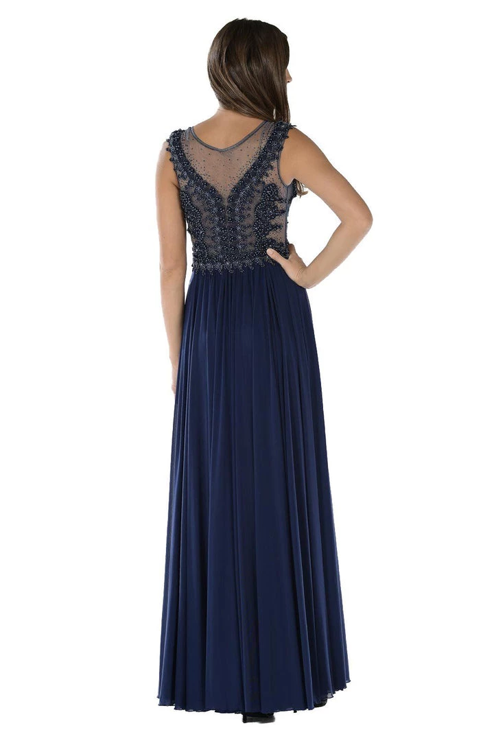 Red Long Illusion Dress With Beaded Bodice By Poly USA Prom 6 Red Long Illusion Dress With Beaded Bodice By Poly USA Prom