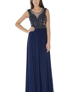 Red Long Illusion Dress With Beaded Bodice By Poly USA Prom 8 Red Long Illusion Dress With Beaded Bodice By Poly USA Prom