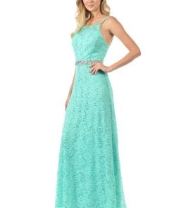 Lenovia Red Long Sequined Lace Dress With Lace Caplet