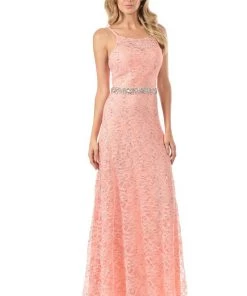 Lenovia Red Long Sequined Lace Dress With Lace Caplet