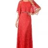 Lenovia Red Long Sequined Lace Dress With Lace Caplet 1 Lenovia Red Long Sequined Lace Dress With Lace Caplet