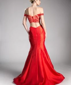 Red Off Shoulder Mermaid Dress By Cinderella Divine JS0404 Prom