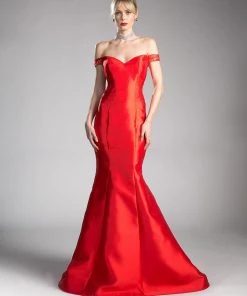 Red Off Shoulder Mermaid Dress By Cinderella Divine JS0404 Prom
