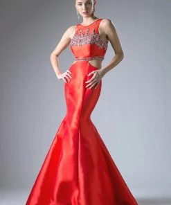 Red Open Back Trumpet Dress By Cinderella Divine 84071