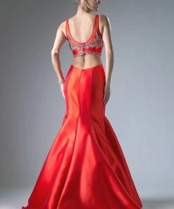 Red Open Back Trumpet Dress By Cinderella Divine 84071