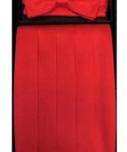 Vesuvio Napoli Men Red Poly Satin Cummerbund, Bow Tie, And Hanky Set