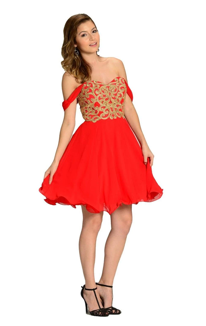 Prom Red Short Appliqued Off The Shoulder Dress By Poly USA 3 Prom Red Short Appliqued Off The Shoulder Dress By Poly USA