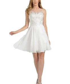 Red Short Chiffon Dress With Lace Applique Bodice By Poly USA Prom