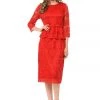 Mother Of The Bride Dresses Red Short Floral Lace Dress With Sleeves By Lenovia