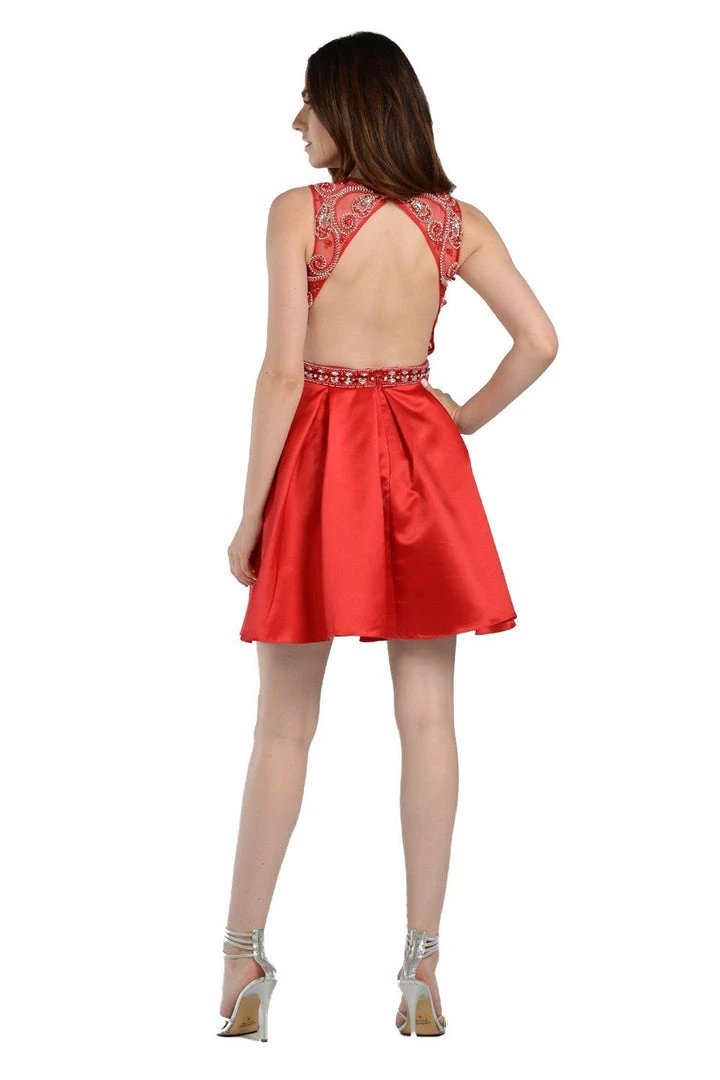 Red Short Satin Dress With Beaded Bodice By Poly USA Prom 4 Red Short Satin Dress With Beaded Bodice By Poly USA Prom