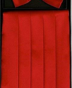 Vesuvio Napoli Red Silk Satin Cummerbund And Bow Tie Set Men