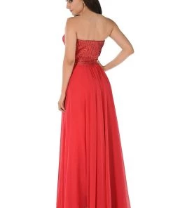 Prom Red Strapless Sweetheart Gown With Sequined Top By Poly USA