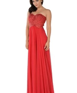 Prom Red Strapless Sweetheart Gown With Sequined Top By Poly USA
