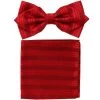 Vesuvio Napoli Men Red Striped Bow Tie With Pocket Square (Pointed Tip) 2 Vesuvio Napoli Men Red Striped Bow Tie With Pocket Square (Pointed Tip)