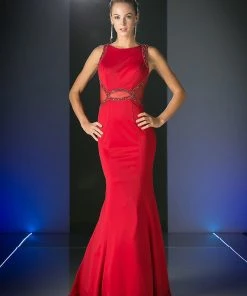 Red Trumpet Satin Gown By Cinderella Divine CD495